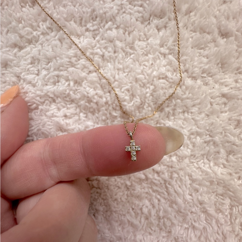 Mini Gold & Diamond cross necklace